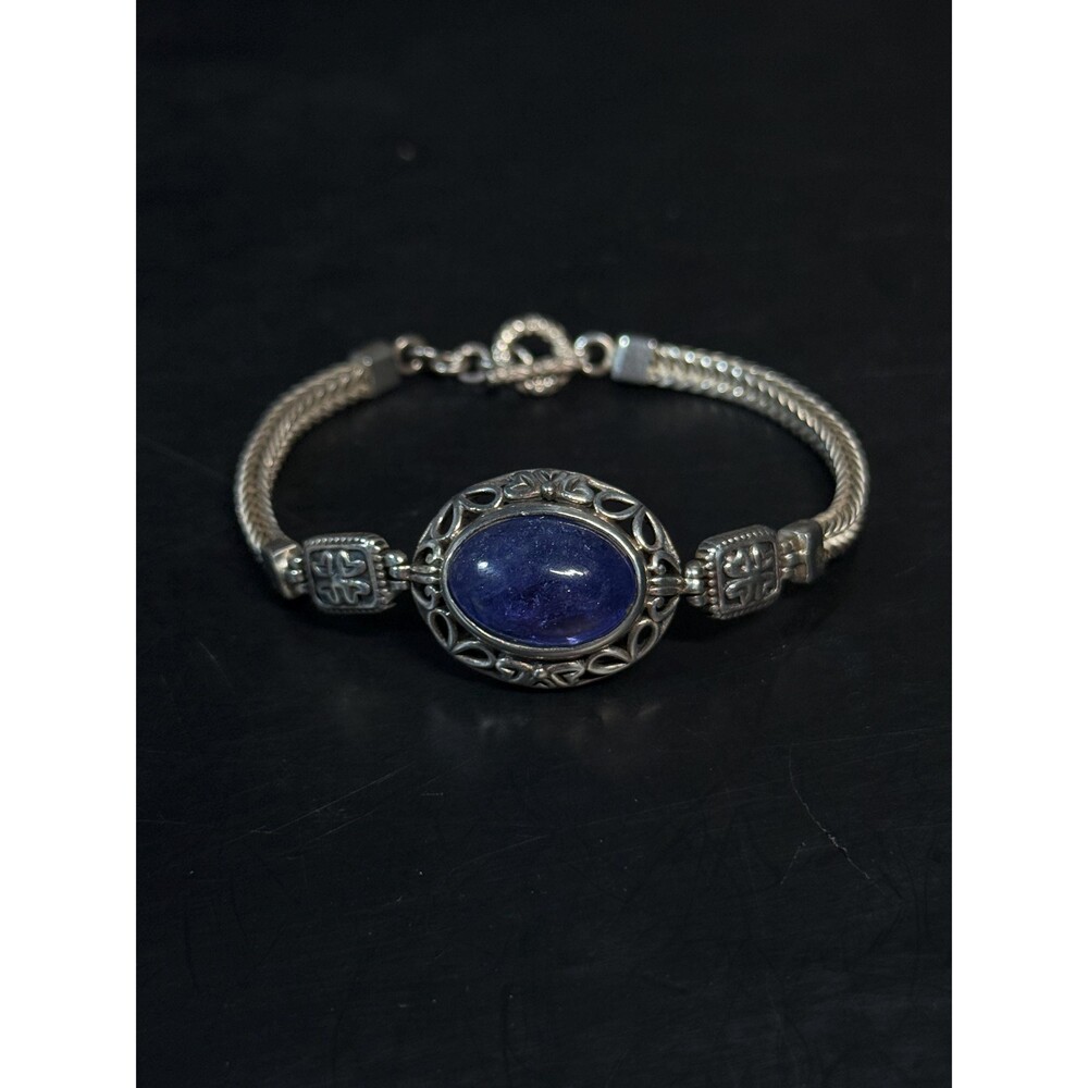 STS 925 Sterling Silver Iolite Cabochon Bracelet 22g 8.25” Vintage